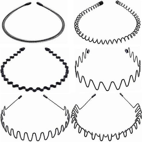 Stück Metall-Stirnband Herren Elastisch Wellenförmig Federwelle Rutschfest Unisex Sport Haarreif für Mädchen Damen Stirnband Accessoire (Schwarz) (1/5)