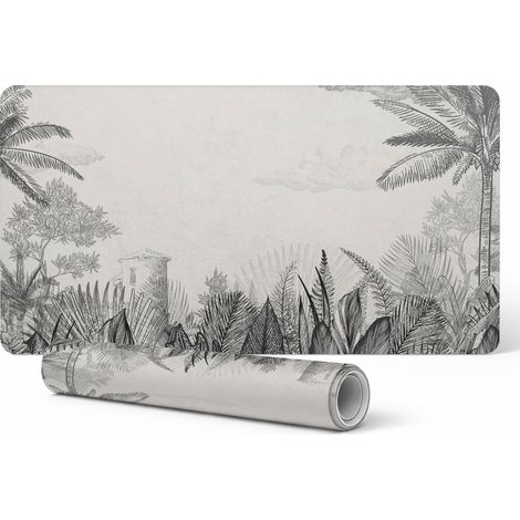 Alfombrilla de escritorio decorativa elegante con ilustraci贸n tropical, 90x45 cm.