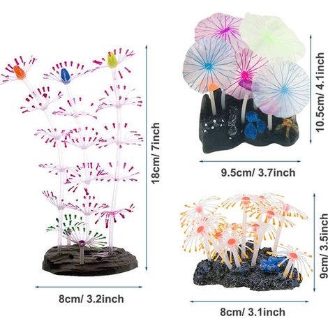 Décoration d'Aquarium Fluorescente Plantes Artificielles et Méduses Lumineuses pour Poisson et Aquarium Lot de 6 Pièces