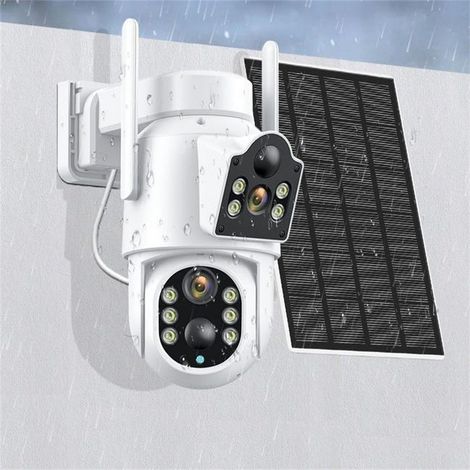 Caméra de Surveillance Solaire WiFi Sans Fil Extérieure iCSee 3MP/2K, Double Objectif, Vision Nocturne Couleur/IR, Audio Bidirectionnel, Batterie Intégrée, IP66, Contrôle Smartphone, Basse Consommatio (1/5)