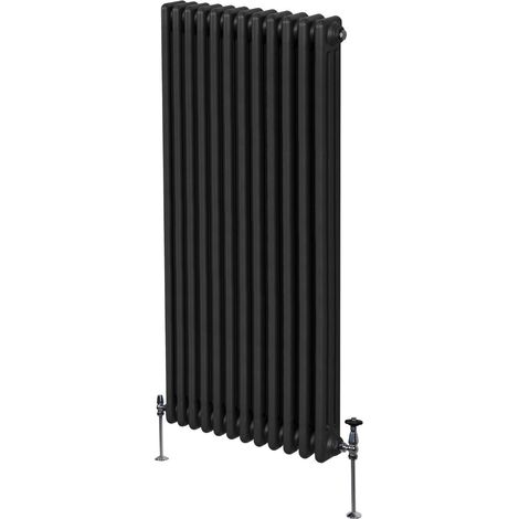 Radiatore Termosifone a 3 Colonne 1800mm x 562mm Moderno Centralizzato Nero in Acciaio Inox Verticale a Parete Cucina Soggiorno Bagno Kit di Fissaggio e Spazzola Inclusi
