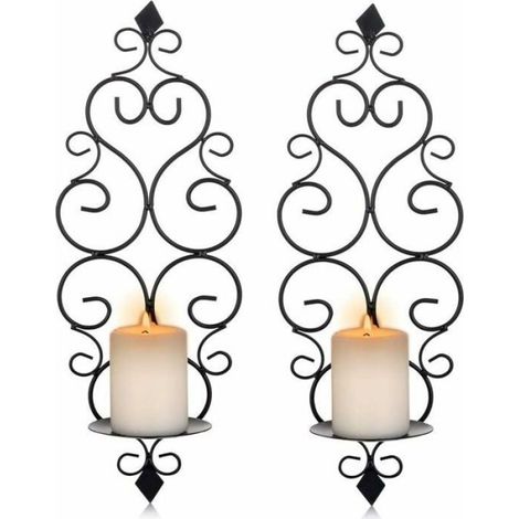 Bougeoir Mural - Fer - 37,6 cm - Pour Chambre Salon Salle De Bain - Lot De 2 (1/4)