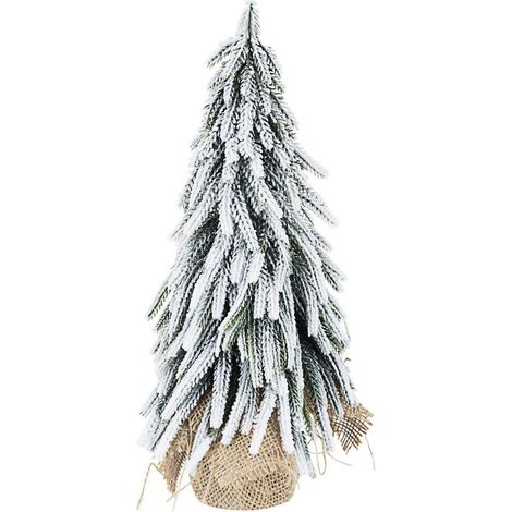 Albero di Natale "Pino Cimone" innevato, in PE e base in Juta, 35 cm