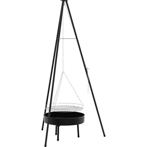 Trépied de Feu de Camp 3 pcs Noir Acier