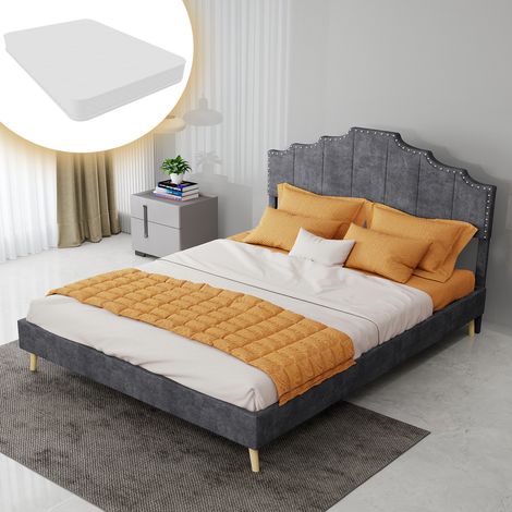 cama 140x200 tapizada con cabecero geométrico OKMYHOME (1/5)