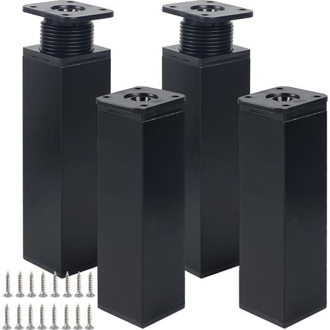 4 Pièces Pieds de Meubles Réglables Pied de Table Metal Pied de Meuble Noir 15cm avec 16 Vis Pieds pour de Meuble Cuisine Armoires Table Réglables (Noir, 15cm) (1/5)