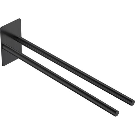 Soporte Para Toallas - Sin Perforación - Acero Inoxidable SUS304 - Negro Mate - Montaje Adhesivo - Brazos Dobles - Para Baño y Cocina (1/5)