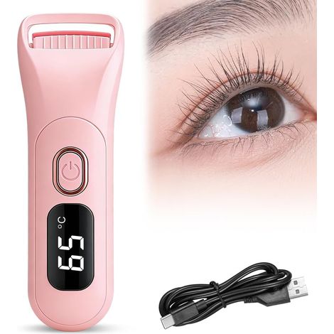 Recourbe-cils chauffant électrique avec 3 réglages de température, affichage LED et mise hors tension automatique – Rechargeable, convient aux débutants et à tous les cils (rose) (1/4)