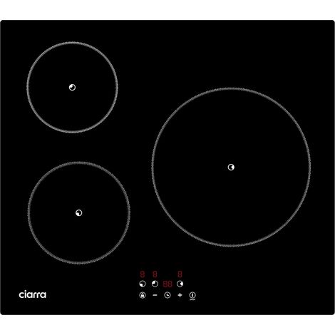Ciarra – Plaque induction 5600W 3 foyers avec minuteries 99 min et commande tactile – Verrouillage enfant – CD3BIHF