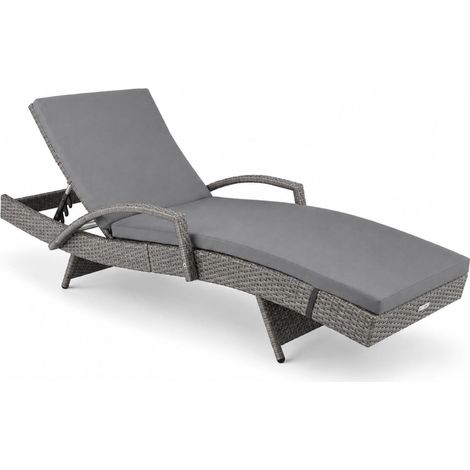 Lettino Prendisole Da Giardino Con Schienale Regolabile Cinque Posizioni E Cuscino Morbido Per Solarium Piscina E Outdoor Living 190 x 62 x 34 Cm Grigio