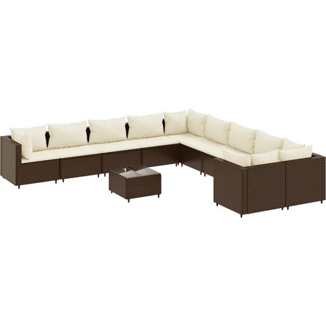Set de sofás de jardín 11 pzas cojines ratán sintético marrón vidaXL (1/5)