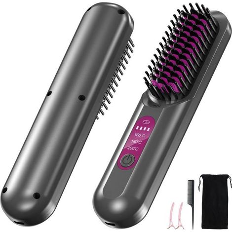 Ecleanfy - Brosse Lissante Sans Fil,20Millions d'ions Négatifs Brosse Lissante, Mini Lisseur Sans Fil Rechargeable,Brosse Chauffante Portable (1/5)