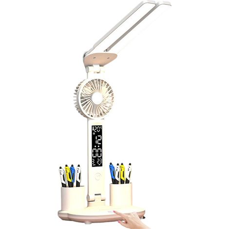 Lampe de bureau LED Noonedibs, avec porte-stylo, affichage de la température, de l'heure et de la date, 3 modes et 5 intensités, pliable, sans scintillement, protection des yeux, batterie 3200 mAh, ch (1/5)