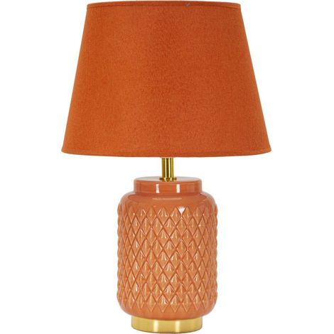 Lampada da tavolo Square Arancione in ceramica con paralume in tessuto — Ø 28 cm (1/5)