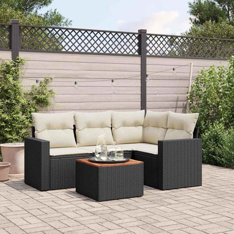 Salon de jardin 5 pièces en résine tressée noir avec coussins et rangement, 44.6kg - PANGIVO (1/5)