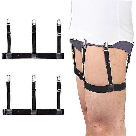 Hemdhalter für Herren, elastische, verstellbare Hemdhalter mit rutschfesten Verriegelungsclips (1 Paar, Schwarz)