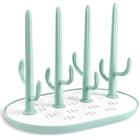 Babyflaschentrockner, Babyflaschenbaum mit abnehmbarem Flaschenbehälter, Gurt, Schnullerbecher (Neuer Kaktus-Babyflaschenhalter - Blau)