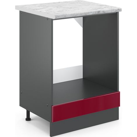 Herdumbauschrank R-Line, Bordeaux Hochglanz, 60 cm AP Marmor, Vicco