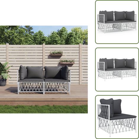 Mobili da giardino - vidaXL Set Salotto da Giardino 2 pz con Cuscini in Acciaio Bianco - Divano angolare