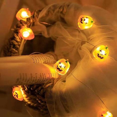 LED-Halloween-Lichterkette 5m 50 LEDs - Relief-Kürbis-Dekoration mit USB-Anschluss - Gruselige Stimmungsbeleuchtung für Innen- und Außenbereich-lsw