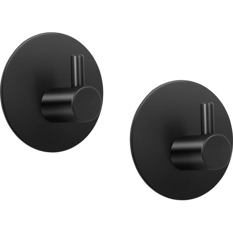 Lot de 2 porte-serviettes autocollants en acier inoxydable pour salle de bain, cuisine, chambre à coucher, bureau - Noir Rond (1/5)
