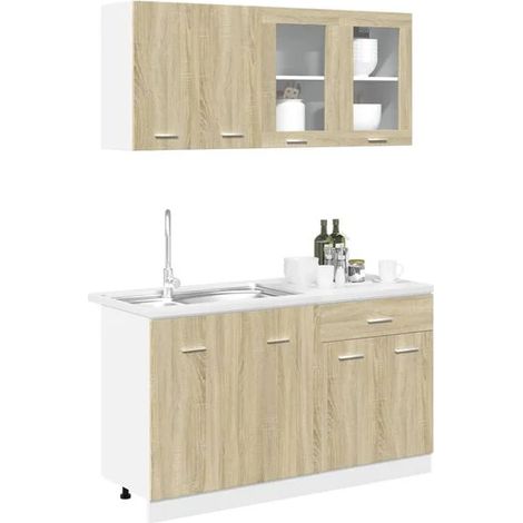 Ensemble de Meubles de Cuisine 4 Pièces - Collection Lyon Style Chêne - Armoires de Rangement Modernes pour Cuisine (1/5)
