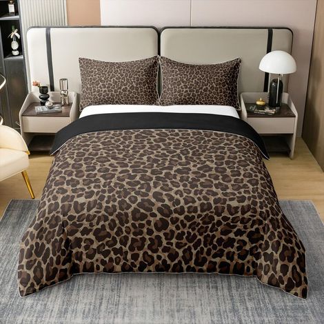 Housse de Couette 240 x 260 Imprimé Guépard Coton Parure de Lit Enfant Garçon Fille Braun Leopard Couvre Lit Texture de la Peau Animale Literie du Village Décoration de Chambre À Coucher (1/5)