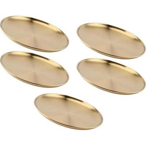 Ensemble de 5 assiettes rondes en acier inoxydable, plaques de cuisson coréennes, couverts rétro, plateau de service, accessoires de cuisine, réutilisables, 20 x 20 cm, pour restaurants (1/5)