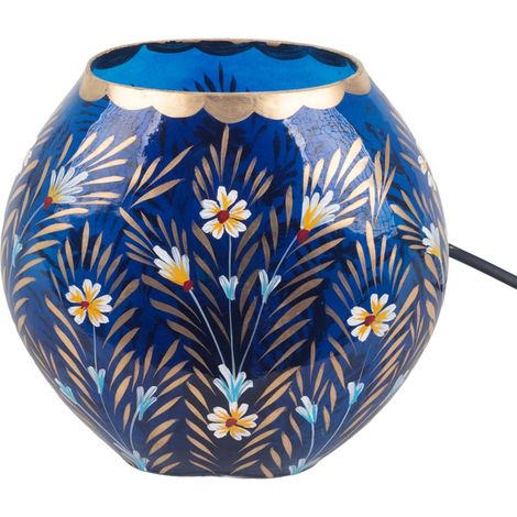 Lámpara de mesa de cristal azul cobalto con flores blancas 17 cm (1/5)