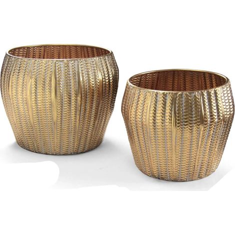 Set de 2 cachepots en métal doré Ø48x39 et Ø38x33