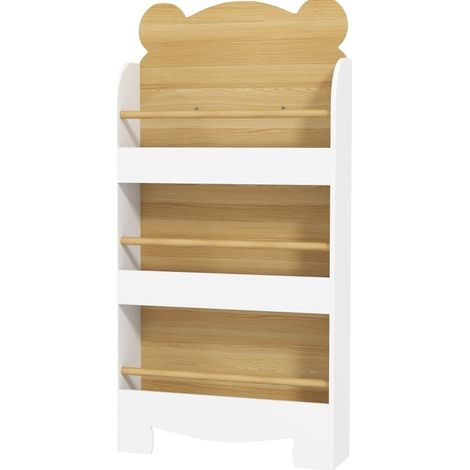 Étagère enfants en bois avec 3 niveaux, 55x15x110 cm, design ours, blanche (1/5)