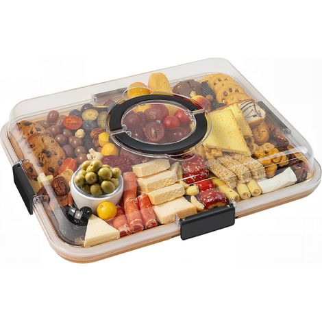 Mit transparentem Deckel, tragbares Käsebrett, Kohlebox, Küchenschneidebrett, Einzugsgeschenk, Geschenk für Frauen (6 Fächer, schwarz)