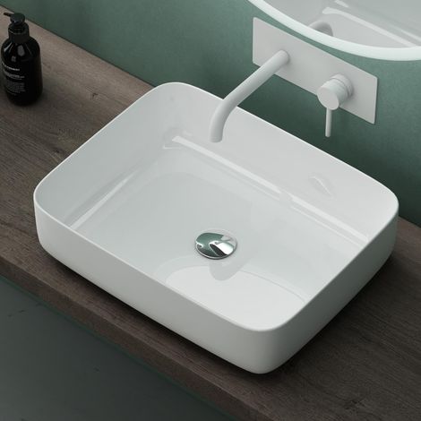 Mai & Mai Vasque à Poser 50x40x13,5cm Lavabo en Céramique Blanc sans Trop-Plein Salle de Bains pour Invités BR106 (1/5)