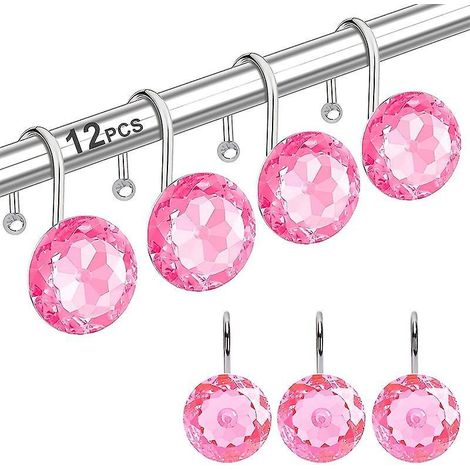 (rose) Lot De 12 Crochets Dcoratifs Pour Rideau De Douche En Acrylique, Cristal Et Diamant - Crochets En Acier Inoxydable Pour La Dcoration De La (1/5)