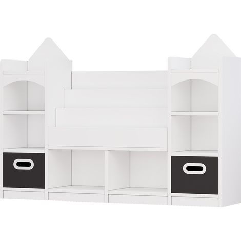 Étagère bibliothèque pour enfants avec 2 boîtes de rangement pliables, blanc, 130 x 30 x 90 cm (1/5)