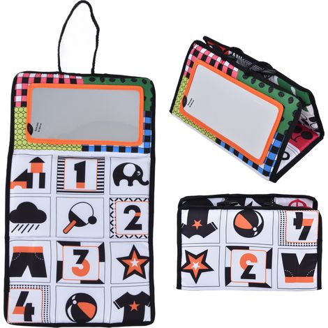 Livre en tissu doux noir et blanc haute contraste jouet suspendu bébé miroir tapis d'activité sol jouet miroir suspendu (1/5)