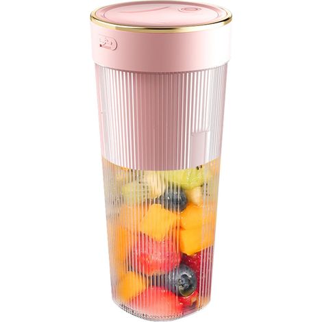 Elektrischer Entsafter mit sechs Klingen für Zuhause und Sport, tragbarer Mixer für Smoothies und Obst, 300-ml-Miniflasche, 50-W-Mixbecher (1200 mAh), USB-aufladbar, 19 x 8 x 5,5 cm, 1 Stück, rosa