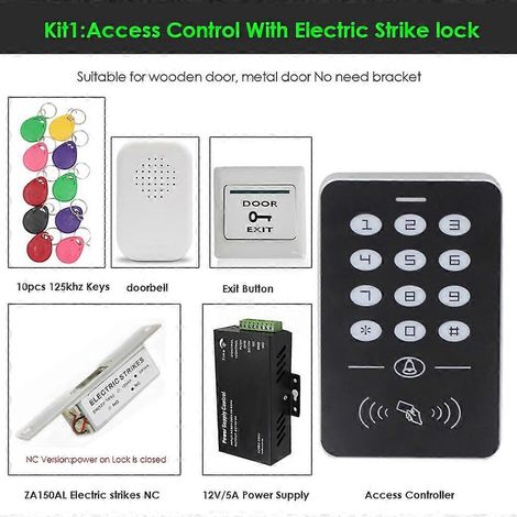 Kit de système de contrôle d'accès pour porte unique, lecteur de cartes, clavier, kit de contrôleur d'accès (180 kg), serrure électronique, alimentation, kit de clé intelligente (1 kit) (1/5)