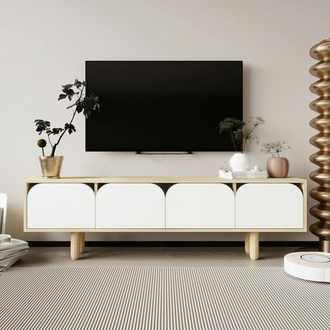 Meuble TV avec rangement, 4 portes courbes blanches VAREN (1/5)