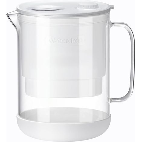 Waterdrop WD-PT-72W Carafe filtrante en verre de 1,5 l avec filtre de 2 mois, certifié NSF 53&42&372, réduit les PFOA/SPFOS, chlore, cadmium, cuivre, mercure