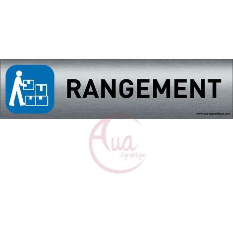 Plaque de porte Aluminium brossé imprimé 200x50 mm Double Face adhésif au dos Impression UV directement sur l'aluminium (Pas de contre collage) (Rangement) (1/5)