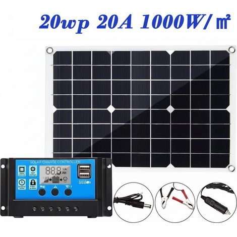 Kit panneau solaire portable souple 20Wp 20A Régulateur de chargeur batterie Accessoires de connexion complets