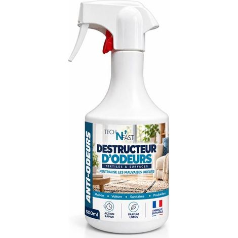 TECH N’FAST Destructeur d’Odeurs 500 ml – Neutralisateur Odeurs Tabac, Transpiration, Urine – Parfum Lotus (1/5)
