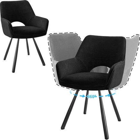 LEWE Lot de 2 Chaises de Salle à Manger 180° Pivotantes avec Accoudoirs, Rembourrées avec Dossier en Velours, Noir