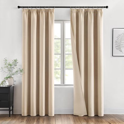 2 Pièces Rideau Occultant, Thermique Isolant, Anti Bruit, Galon Fronceur, Pour Chambre Et Salon, Beige, 140x260 Cm (1/5)