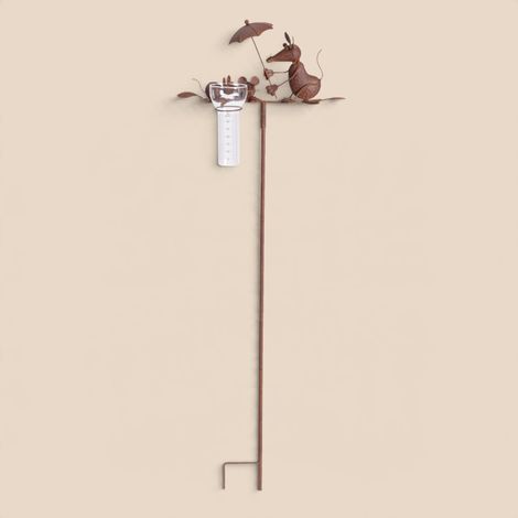 Pluviomètre Souris à l'Ombrelle Métal Rouillé 32x22x119cm (1/4)