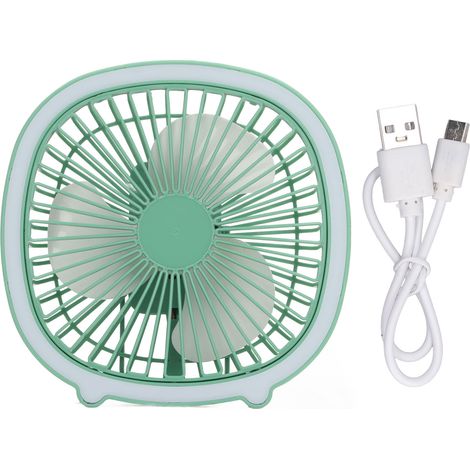 Ventilateur de bureau rechargeable silencieux, mini ventilateur portable vertical avec lumière LED, couleur vert menthe, réglage de puissance. (1/5)