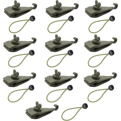 Pinces de fixation pour bâche - Pinces robustes avec système de verrouillage, lot de 10, avec cordon élastique à boule, pour auvents et couvertures de piscine. (1/5)