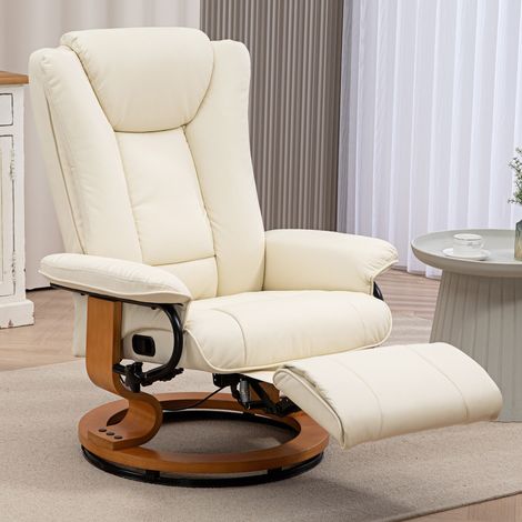Sillón reclinable con función de reclinación, giratorio, soporta hasta 150 kg, tapizado en piel sintética, estructura de acero, color blanco crema. (1/5)