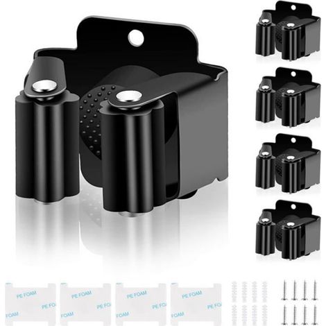 4 Pièces Support Balai, Acier Inoxydable, Fixation Adhésive Ou Vis, Pour Cuisine Garage Salle De Bain (1/5)